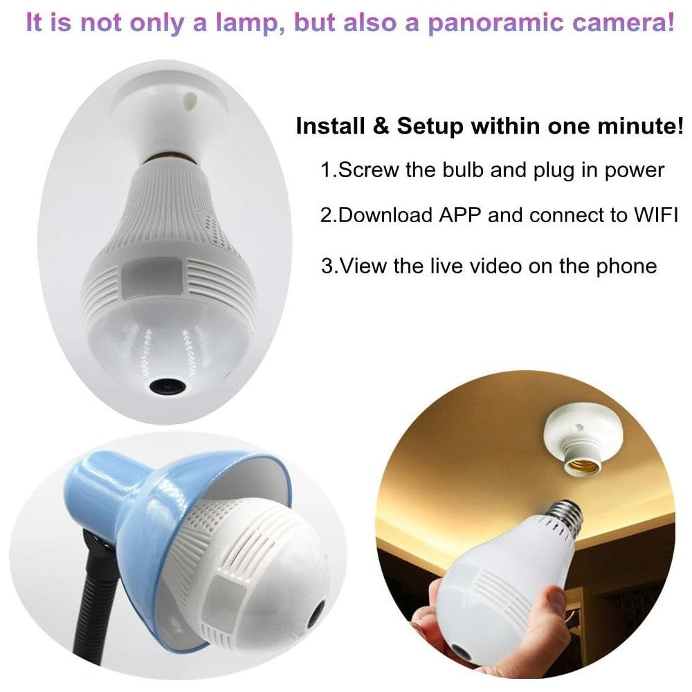 Trade Shop - Telecamera Ip Wifi Lampadina Led Occhio Camera Nascosta Spia E27 180° Panoramica -