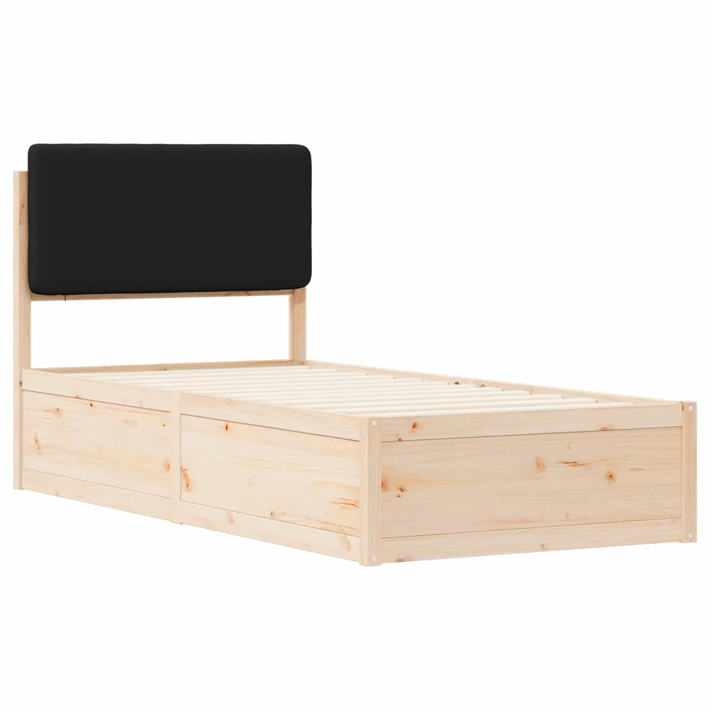 Letto con Testiera Rivestita Nero 80 x 200 cm Pino massello