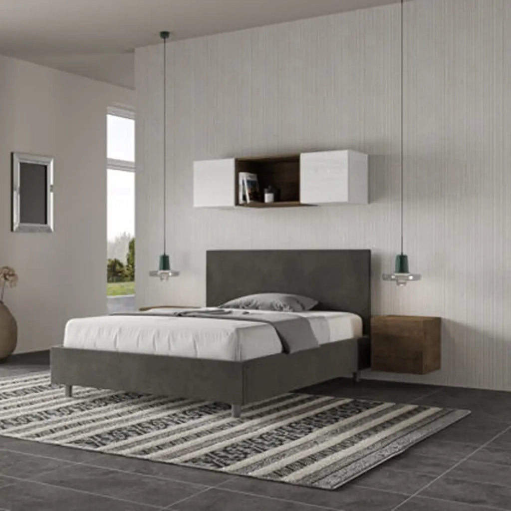 Letto matrimoniale francese contenitore imbottito 140x210 microfibra grigio Adele