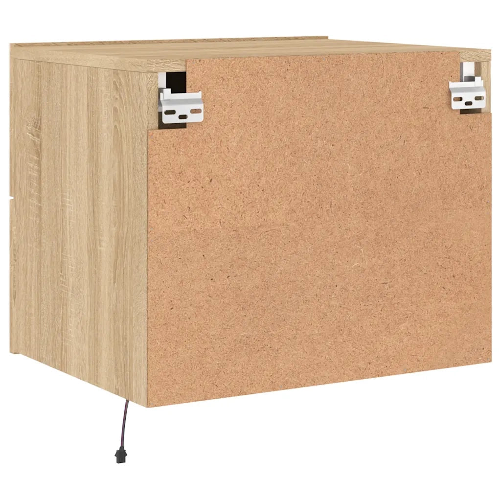 Comodino | Armadio da Notte | Mobiletto da notte a Parete con luci LED Rovere Sonoma