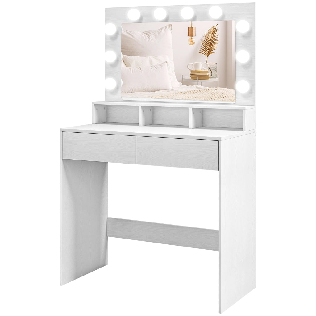 Tavolo trucco con specchio illuminato LED e cassetti ¨C zephmum ¨C bianco