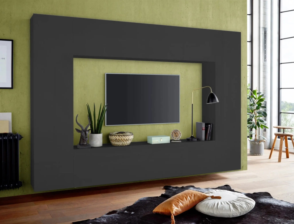 Parete attrezzata moderna soggiorno grigio porta TV 2 armadi pensile Note Mold