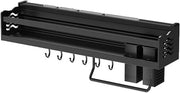 Kruidenrek da parete senza perforazione - 6 ganci, 2 contenitori da appendere - 40 cm nero