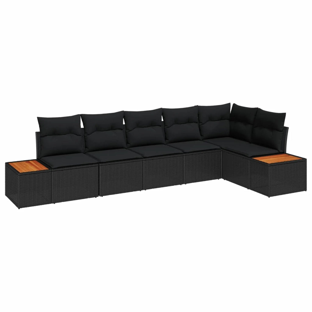 Set Divano da Giardino con cuscino 6 pcs Nero Polyrattan