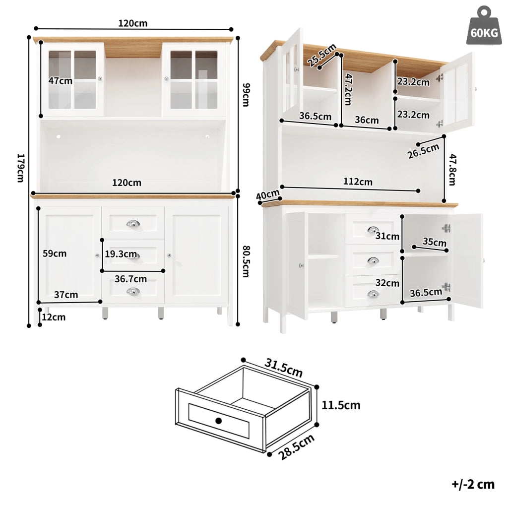 Armadio alto con LED, 4 ante e 3 cassetti, bianco, 120x40x179 cm