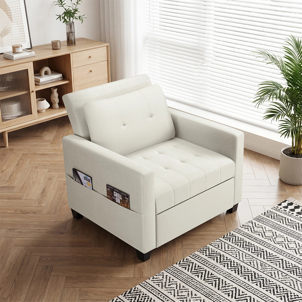 Poltrona Letto Singolo 91,5x83x90 cm Chaise Lounge Seduta Ergonomica in Poliestere Beige