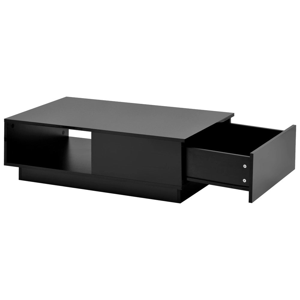 Tavolino da Caff¨¨ con LED ¨C MINIMAL ¨C Nero, Piano Lucido, 95x55x32 cm