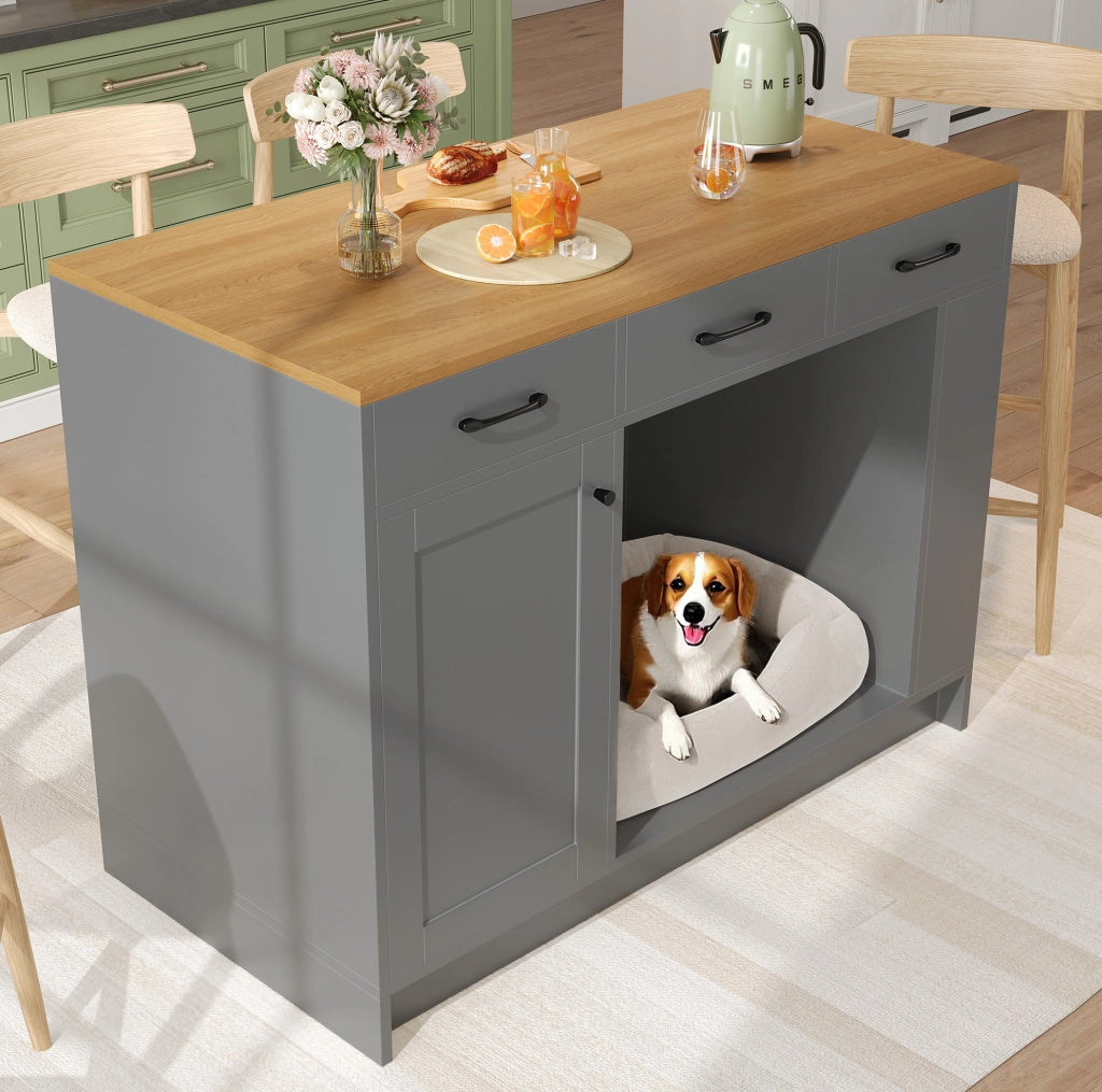 Mobile da cucina 120x60x90 cm naturale e grigio MDF, 3 cassetti