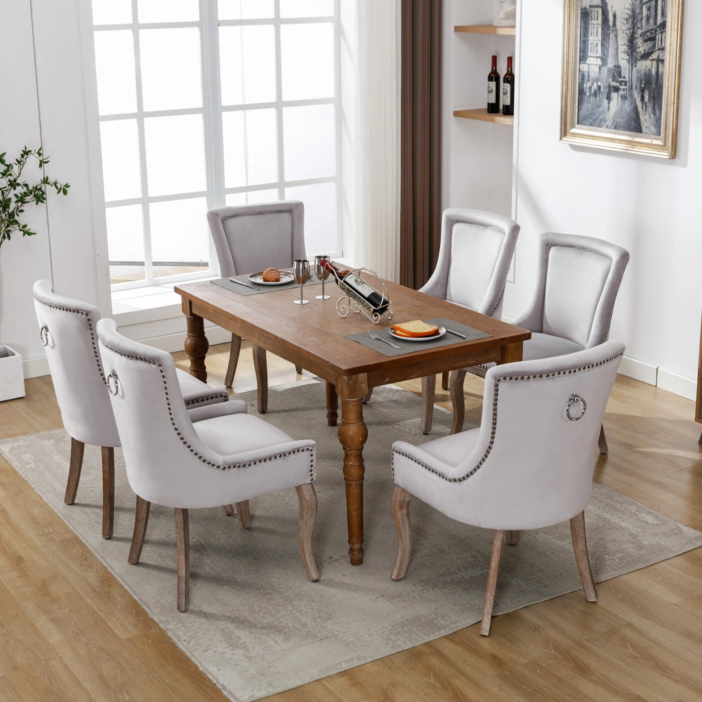 Sedia da Pranzo Imbottita in Velluto con Gambe in Legno Massello ¨C Xylo ¨C Grigio, Set 6 Pezzi