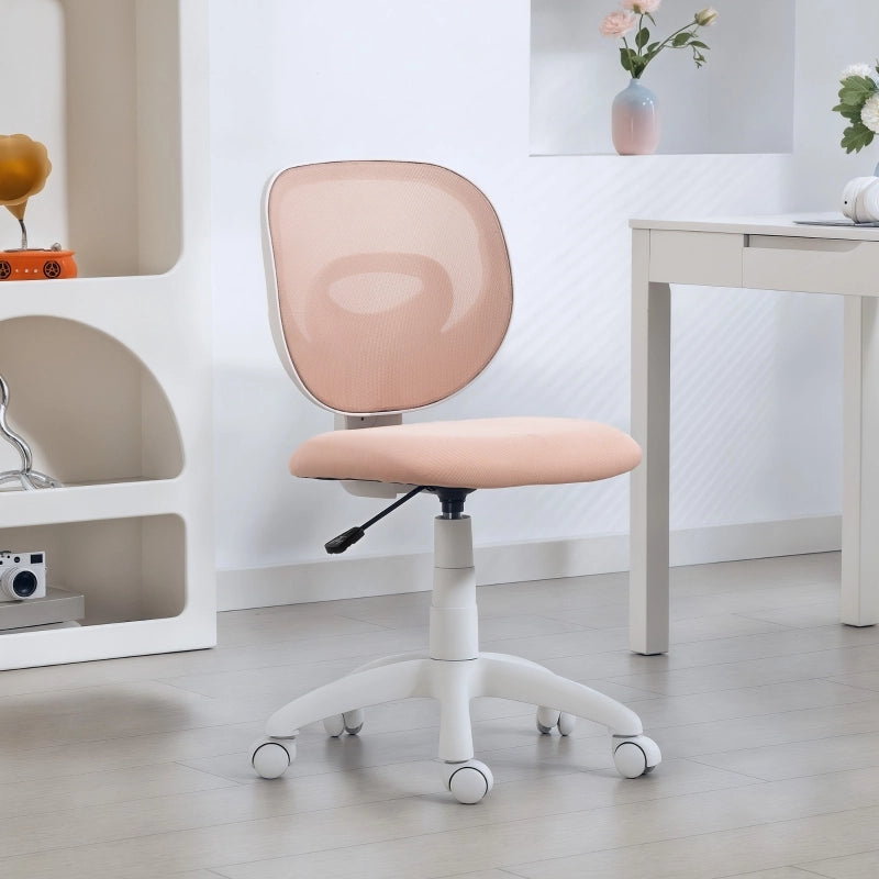 Sedia da ufficio ergonomica girevole con schienale in rete e seduta imbottita, altezza regolabile, in plastica rosa