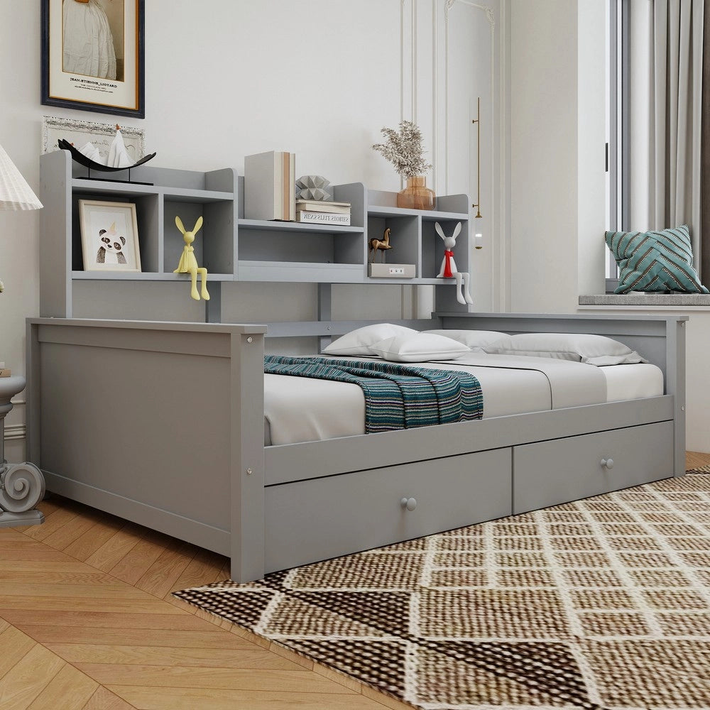 Letto Singolo a Soppalco con Cassetti e Scaffali ¨C Xylo ¨C Massello Grigio 90x200
