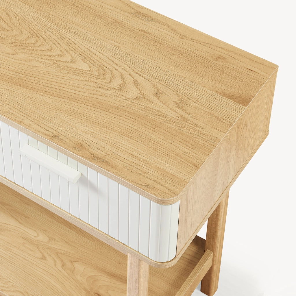 Tavolo a Consolle Ferrersp con 2 Cassetti e Ripiano 100 x 40 x 80 cm - Effetto Rovere / Avena Oatmeal [en.casa]