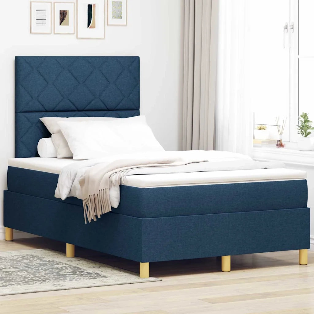 Letto a Sorgente LED con materasso Blu 120 x 190 cm Tessuto