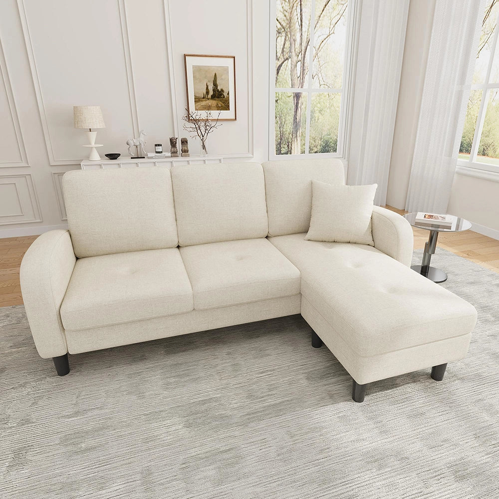 Divano angolare in L con chaise longue - Xylo - 166x118x77 cm - Tessuto cotone lino - Design modulare