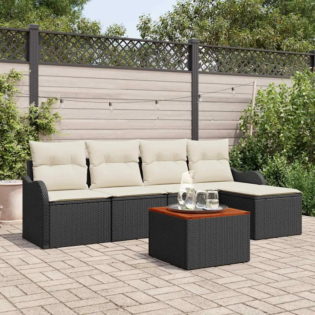 Set Divano da Giardino 6 pcs Nero e Crema polyrattan 3356108