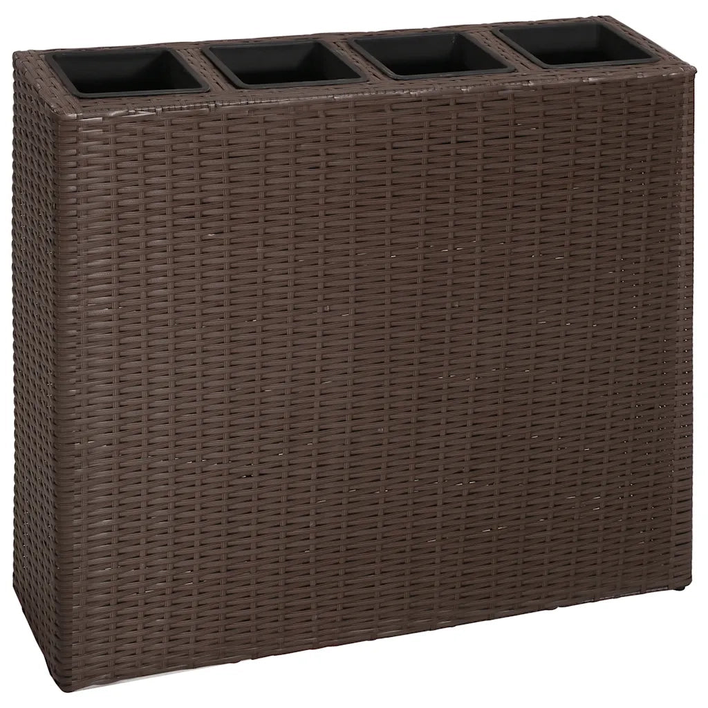 Letti Rialzati da Giardino con 4 Vasi 2 pz-Vaso Elevata-Contenitore per Piante in Polyrattan Marrone