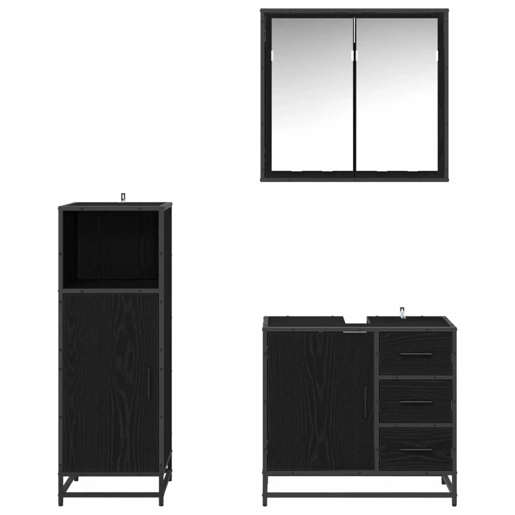 Set di mobili per il bagno 3 pcs Rovere Nero Legno multistrato
