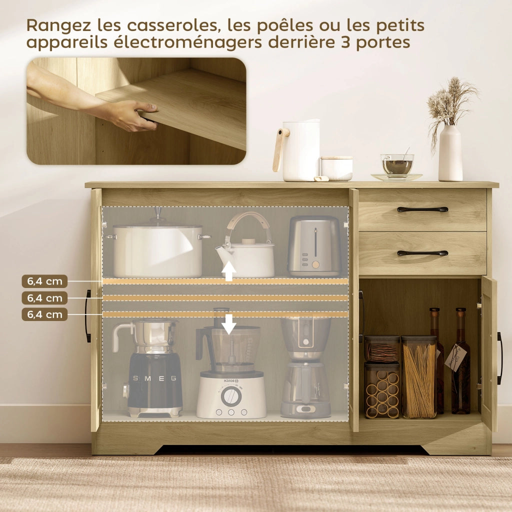 Mobile Credenza Buffet ¨C Xylo ¨C 3 Ante 2 Cassetti Legno Naturale 120x38x79 cm