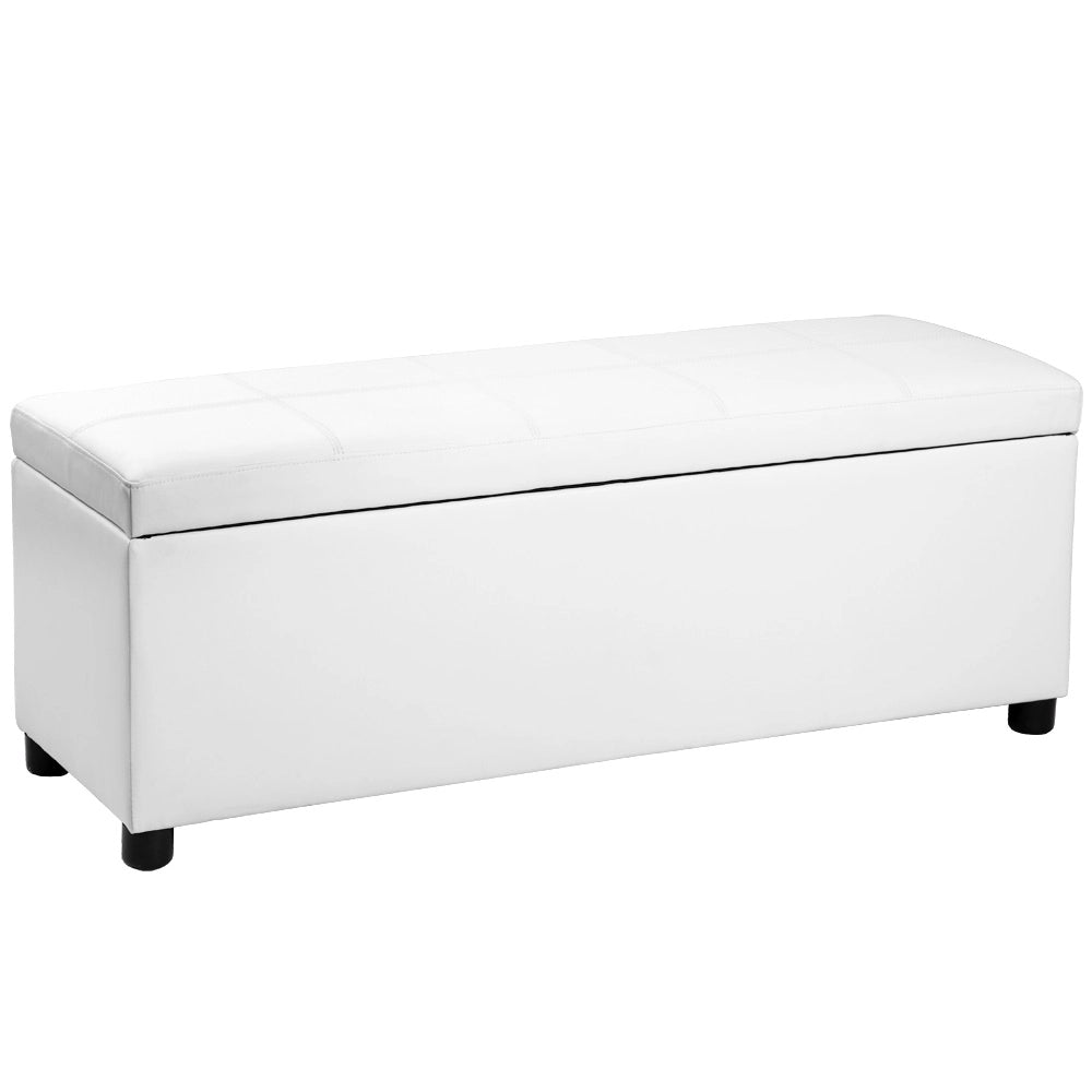 Cassapanca Bukit con Seduta Imbottita Ottomana Contenitore 118x37x43 cm Similpelle Bianco [en.casa]