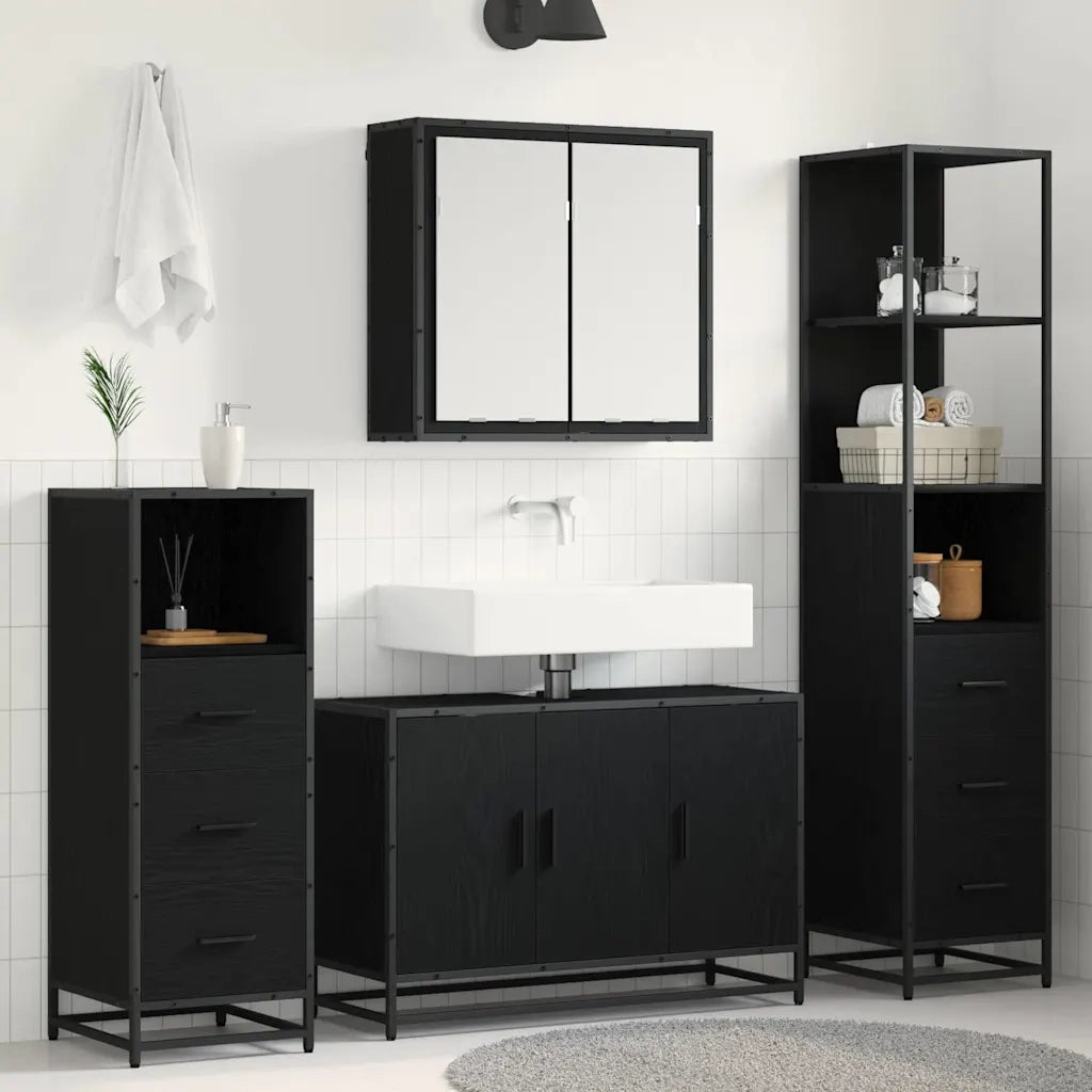 Set di mobili per il bagno 4 pcs Rovere Nero Legno multistrato 3402484