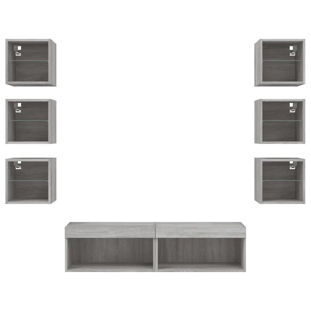 Mobili TV a Muro con LED 8pz Grigio Sonoma Legno Multistrato