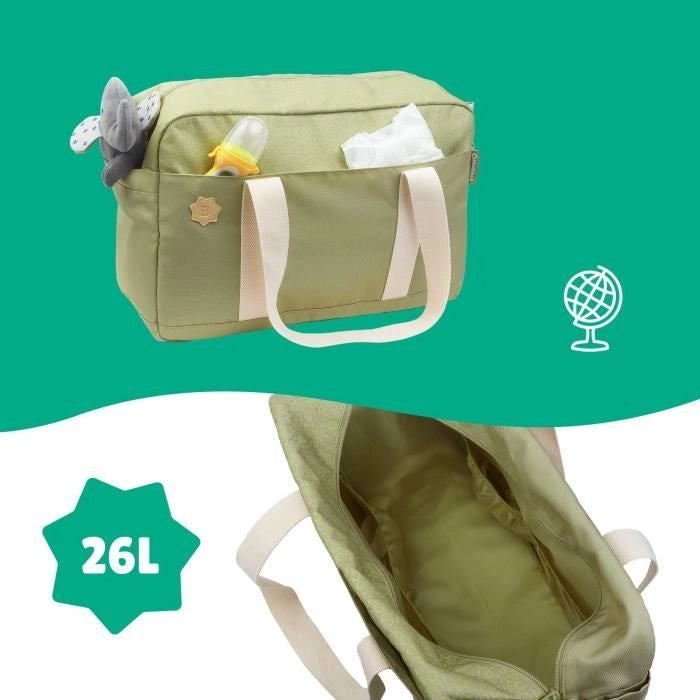 Borsa fasciatoio Badabulle Bowling - Grande capacità 20 L - Piano fasciatoio e accessori per passeggino inclusi, Oliva