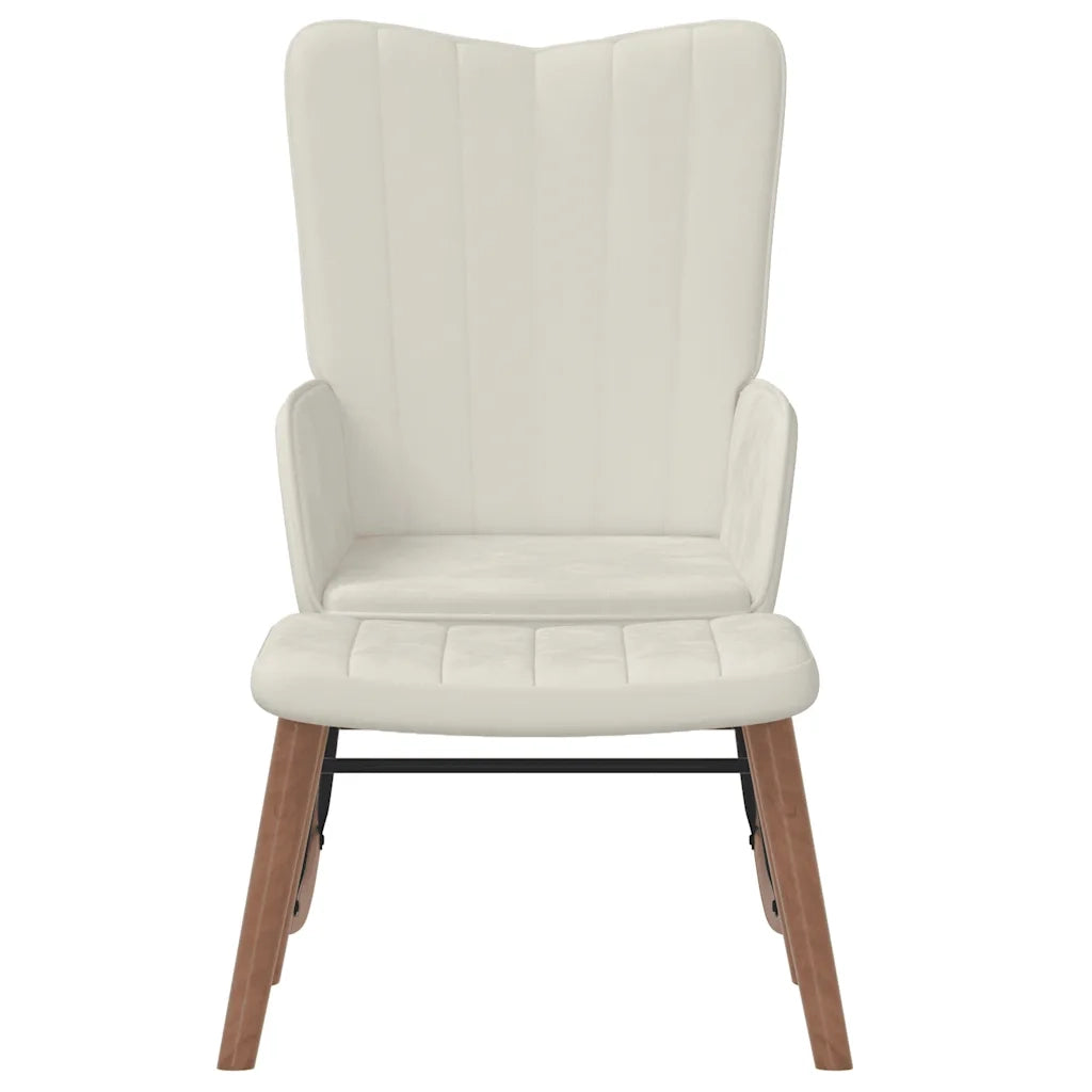 Poltrona a Dondolo con Poggiapiedi Bianco Crema in Vellutocod mxl 72543