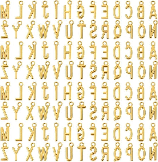 104 pezzi di lettere da appendere A-Z - con decorazione a zinklegering dorata - ipoallergenico - creare gioielli DIY - Materiale metallico.
