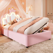 Crown Princess Single Bed 90x200cm con meccanismo idraulico di sollevamento in PU rosa