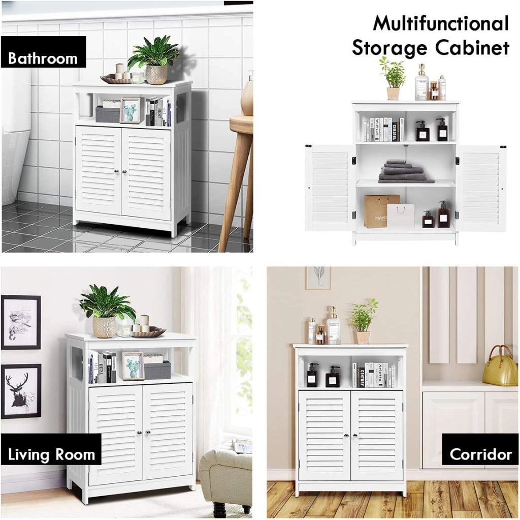 Armadietto Mobile Bagno Autoportante, con 2 Ante Legno e Ripiani Regolabili in Altezza, 3 Livelli, Multiuso e Salvaspazio, 30x60x80 cm (Bianco)