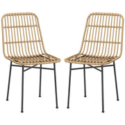 SET 2 SEDIE PER CUCINA E SOGGIORNO STILE BOHO IN RATTAN PE E ACCIAIO, 45X57X83 CM, GIALLO