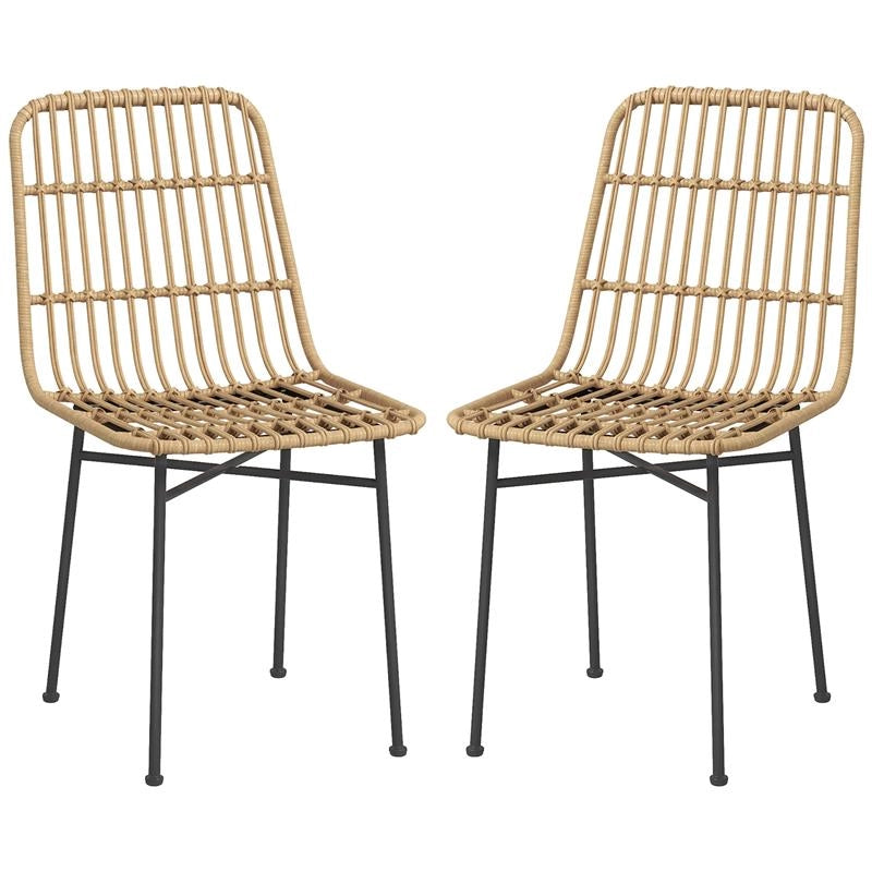 SET 2 SEDIE PER CUCINA E SOGGIORNO STILE BOHO IN RATTAN PE E ACCIAIO, 45X57X83 CM, GIALLO