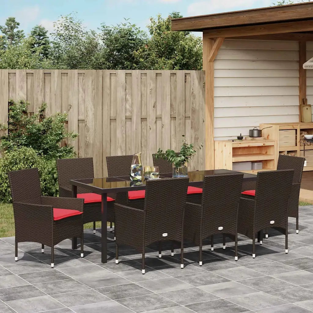Set di tavolo e sedie con cuscino 9 pcs Marrone Rattan in PE 3379827