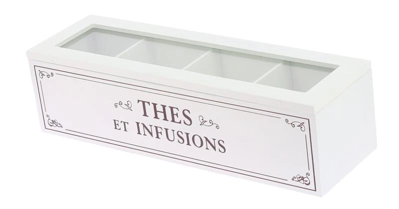 SCATOLA PER TÈ RETTANGOLARE, BIANCO, 4 SCOMPARTI 33X10X9 CM