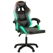IDMarket - Sedia da gioco LUC LED con poggiapiedi, cuscino per la testa e supporto lombare in nero e grigio