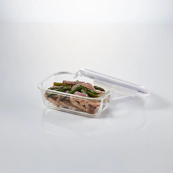 Scatola di Stoccaggio in Vetro a Forno con Coperchio 1 Litro - Vetro di Borosilicato - Resiste a Forno e Microonde - 200 x 152 x 74 mm