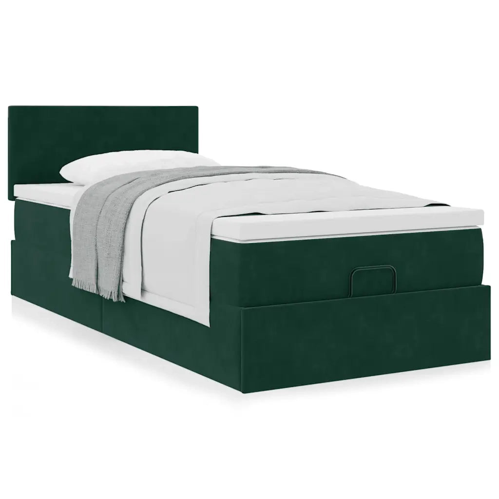 Pouf Letto con Materasso Verde Scuro 120x190 cm Velluto