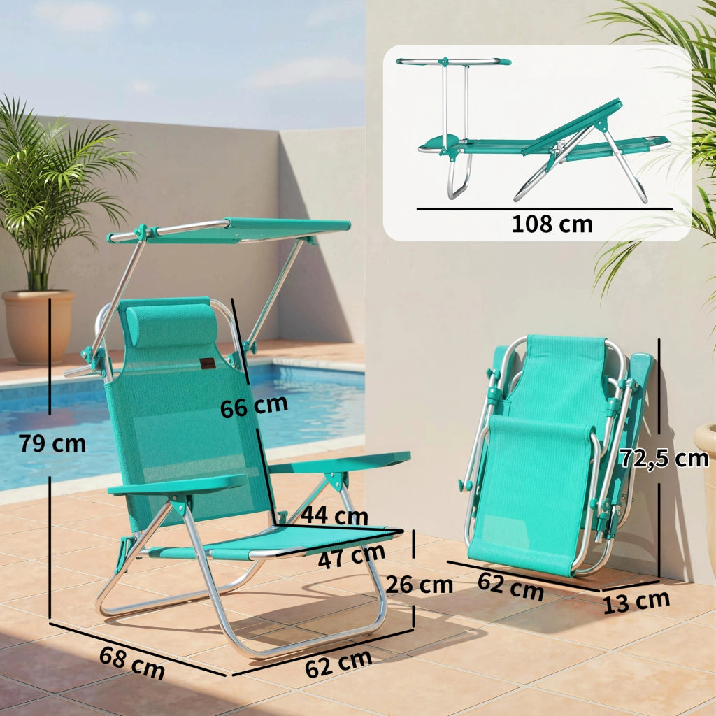 Sedia da giardino pieghevole con tendalino ¨C zephmum ¨C regolabile, reclinabile, turchese