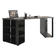 Scrivania Fuhao, Scrittoio multiuso, Tavolo per ufficio porta PC, Piano di lavoro, Made in Italy, 205x91h76 cm, Nero lucido