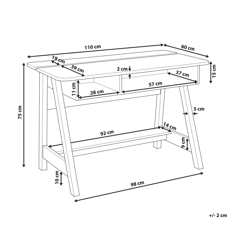 Scrivania Luce Legno 110 x 60 cm 2 Ripiani Poggiapiedi Scandinavo