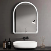 Specchio da bagno illuminato 80 x 60 cm, curvo con interruttore touch, striscia luminosa COB migliorata, specchio da parete illuminato, anti-appannamento, 3 colori chiari