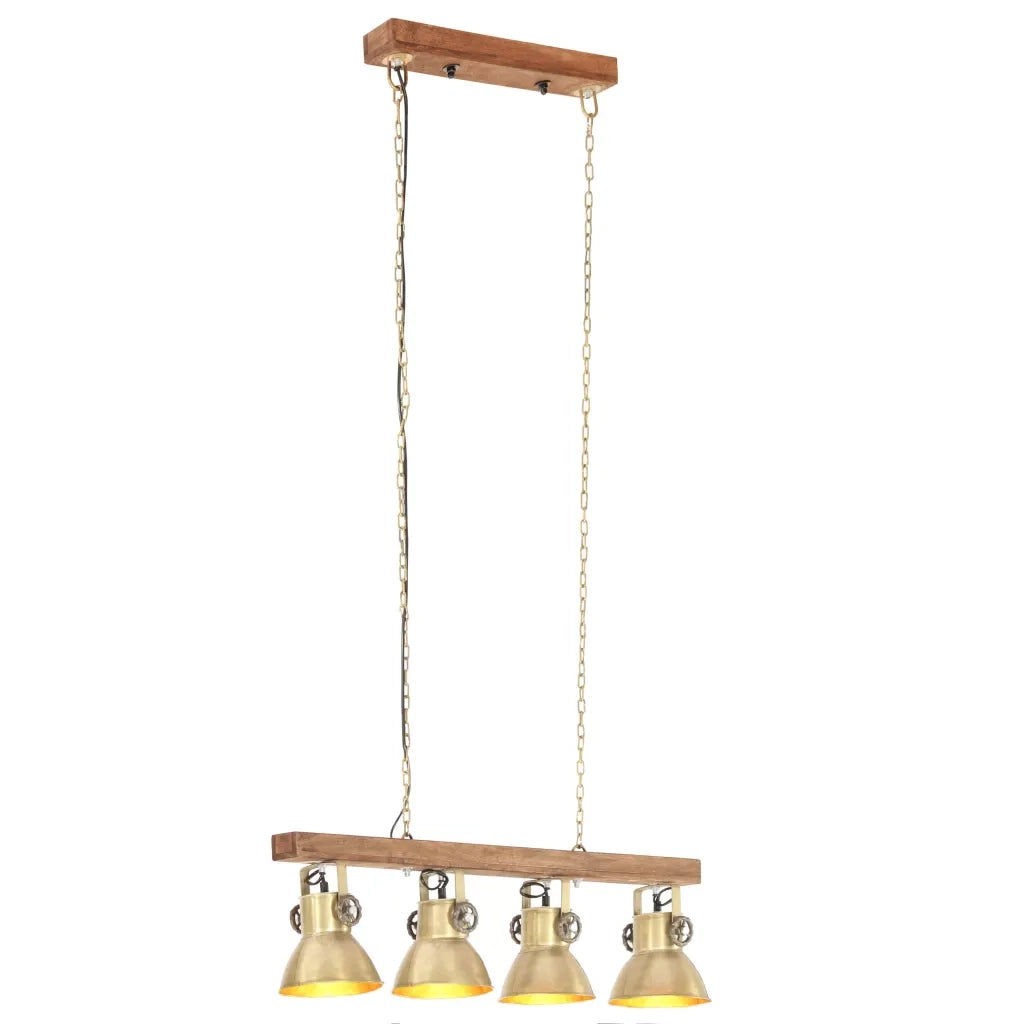Lampada a Sospensione Industriale Ottone E27 Legno di Mango CFW1060217