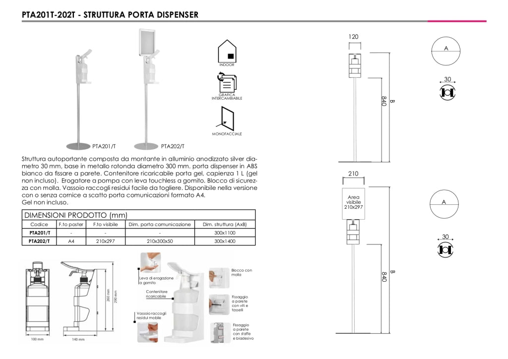 Porta Dispenser Gel EASYPUSH Autoportante