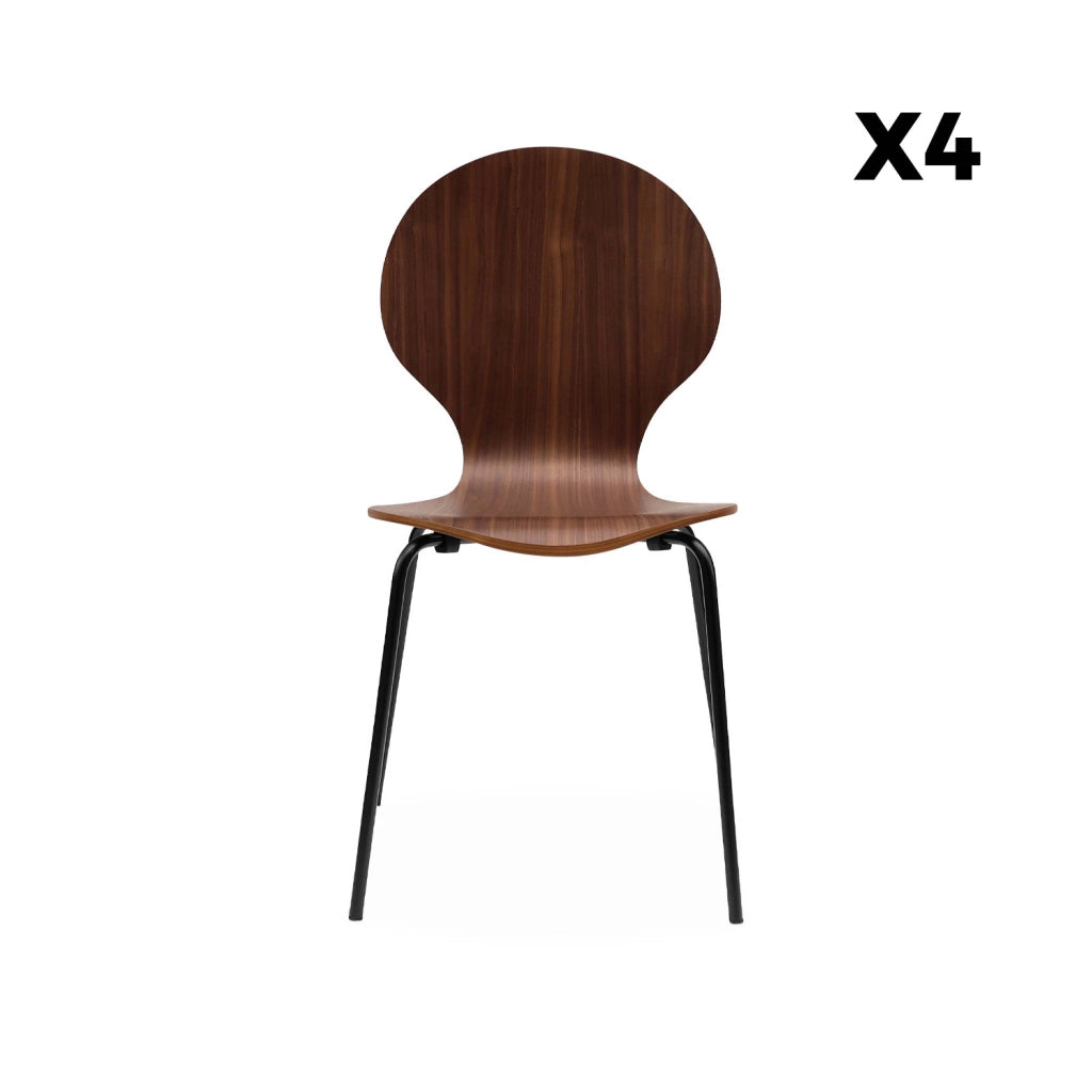 Sedie da pranzo in legno con gambe in acciaio, set di 4, marrone