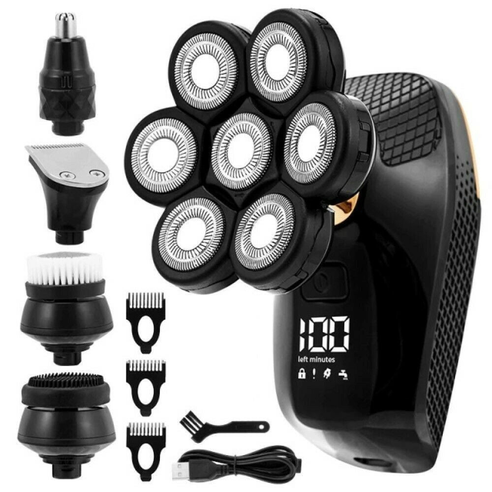 Trade Shop - Rasoio Elettrico Ricaricabile 5 In 1 7 Testine Rotanti Barba Testa Naso Tx-8267 -