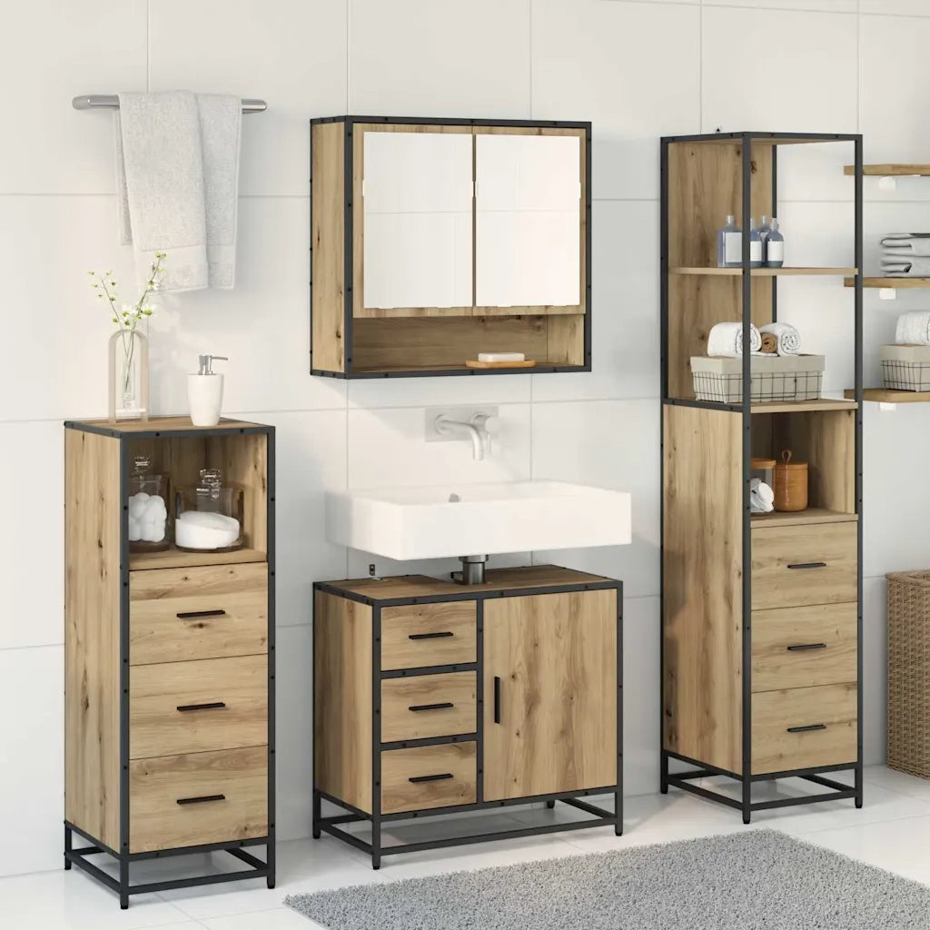 Set di mobili per il bagno con porta 4 pcs Rovere artigianale