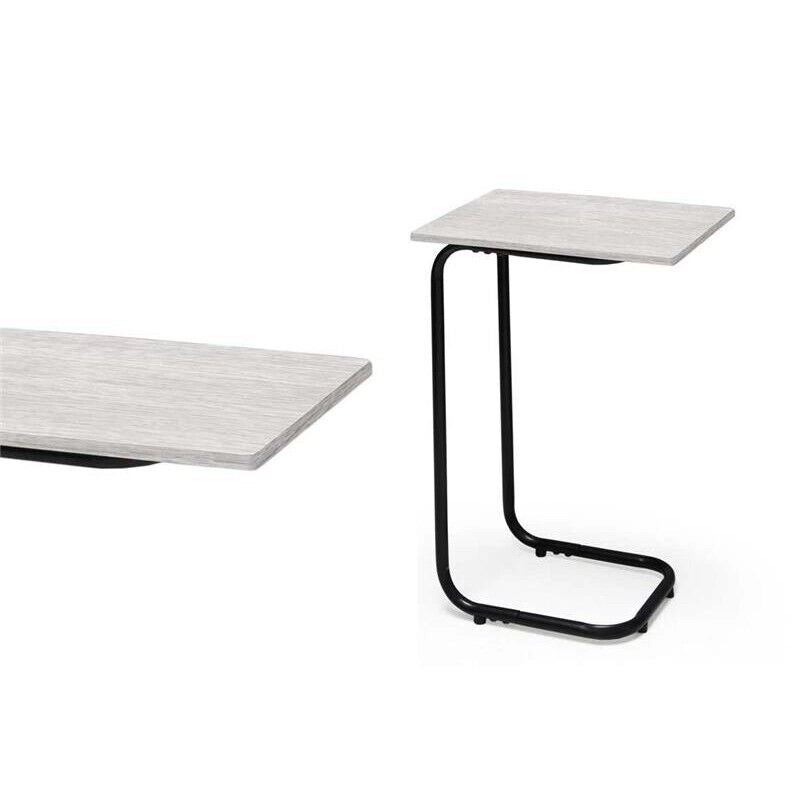 TAVOLINO IN METALLO CON RIPIANO IN LEGNO 40X30X60CM IN COLORE BIANCO