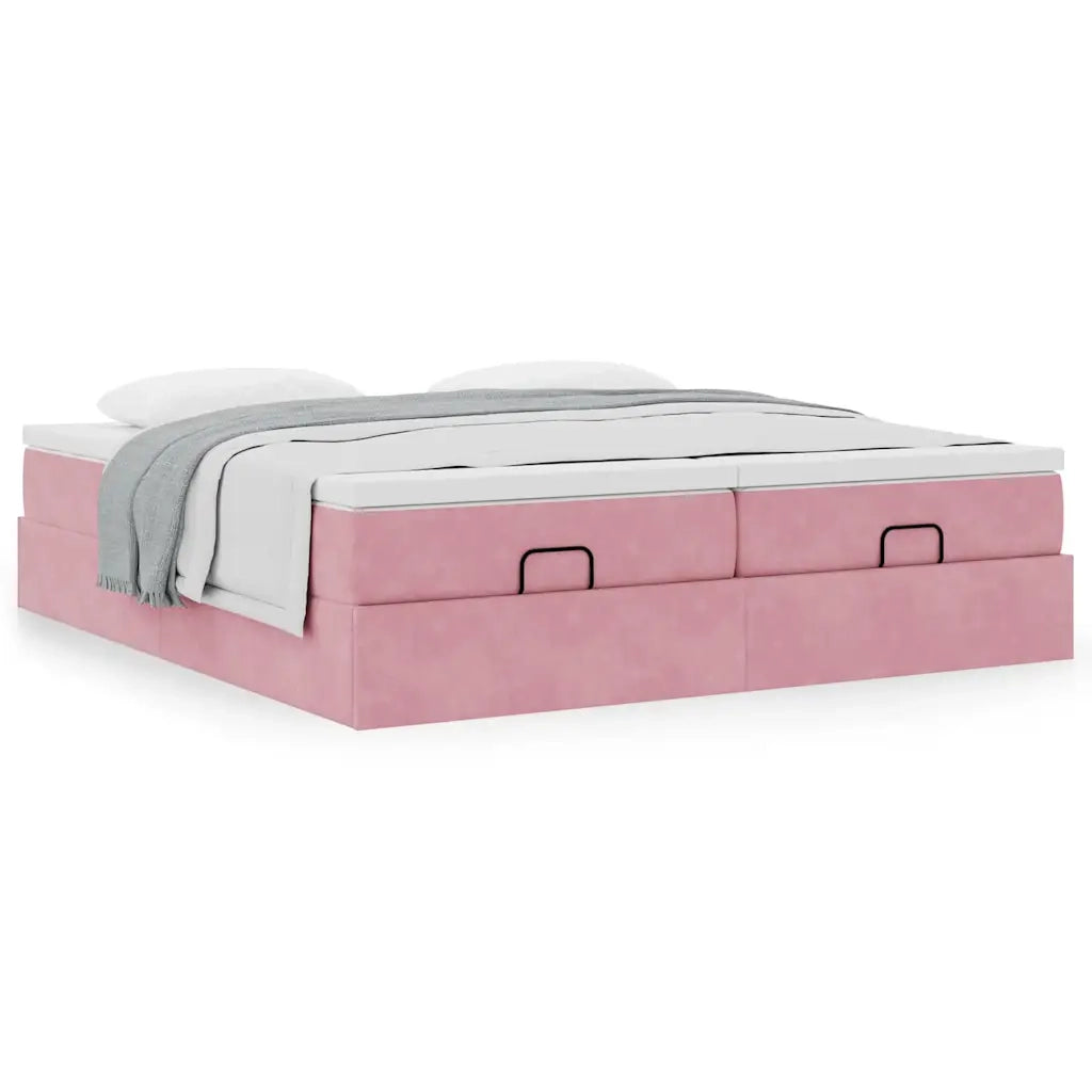 Struttura Letto Pouf con Materassi Rosa 200x200 cm Velluto 3311272
