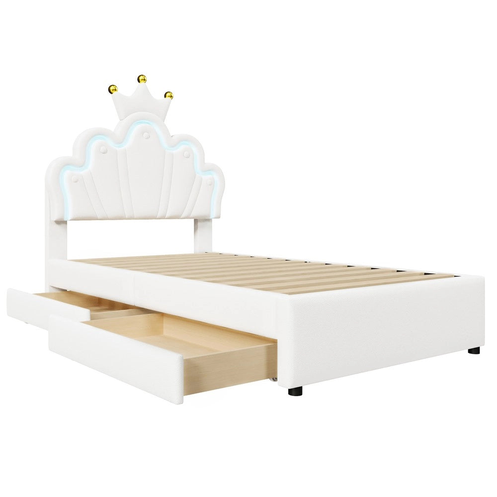 Letto Imbottito con Testiera Regolabile e Cassetti ¨C MINIMAL ¨C Bianco, PU, 90x200