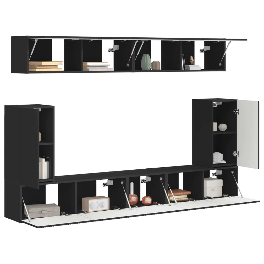 Set mobile TV Montaggio a parete 5 pcs Nero Legno multistrato 3409088